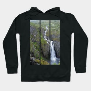 Wonderful landscapes in Norway. Vestland. Beautiful scenery of Voringfossen waterfall in the Mabodalen valley on the Hardanger scenic route. Mountains, trees in background. Cloudy day (vertical) Hoodie